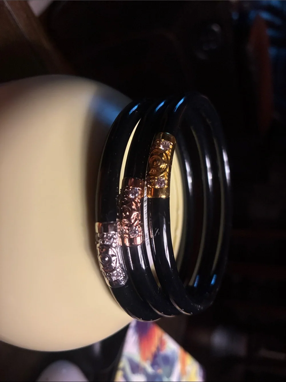Stackable Black Resin Bangles with gold, rose gold and silver -Women Jewelry - Picture 1 of 3